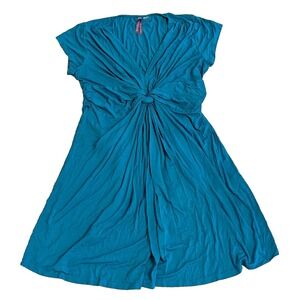 Seraphine Maternity Jolene Jersey Dress Blue Knot Front V-Neck 3/4 Sleeve Sz 12